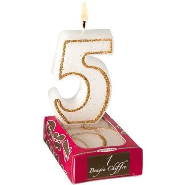 Caja de 12 (12 cajas de 1) velas cifras blancas con ribete oro, n.° 9