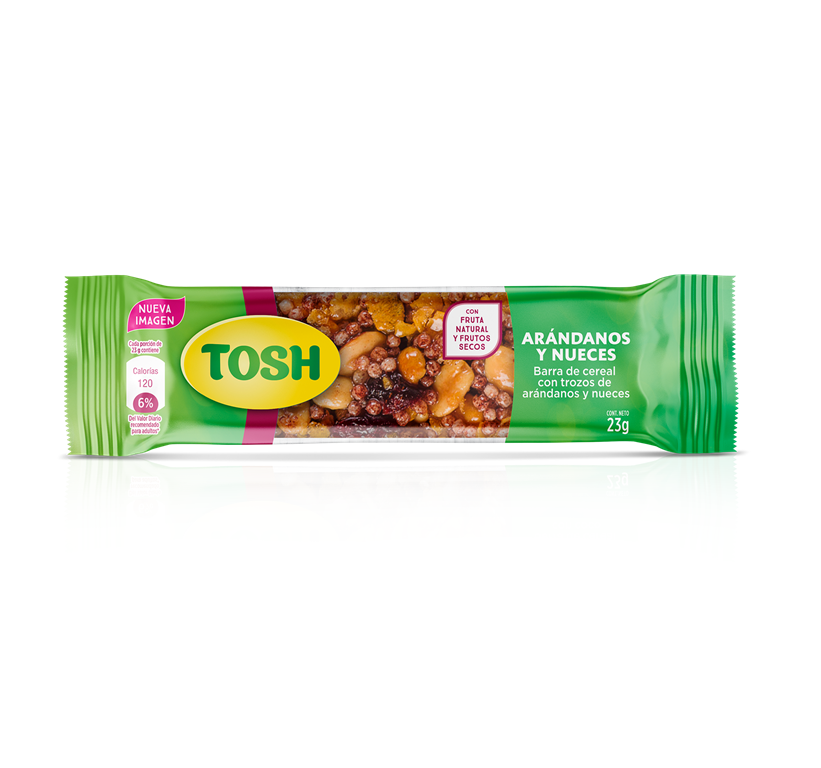 Barra de Cereales con Arándanos y Nueces TOSH, 23g