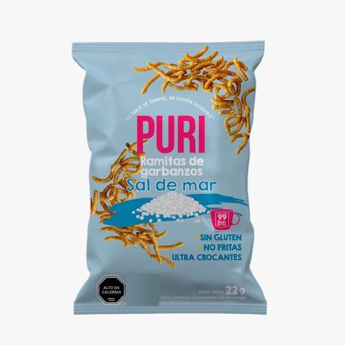 Ramitas de Garbanzo Libre de Gluten Sabor Sal de Mar 22Gr. Marca PuriPop