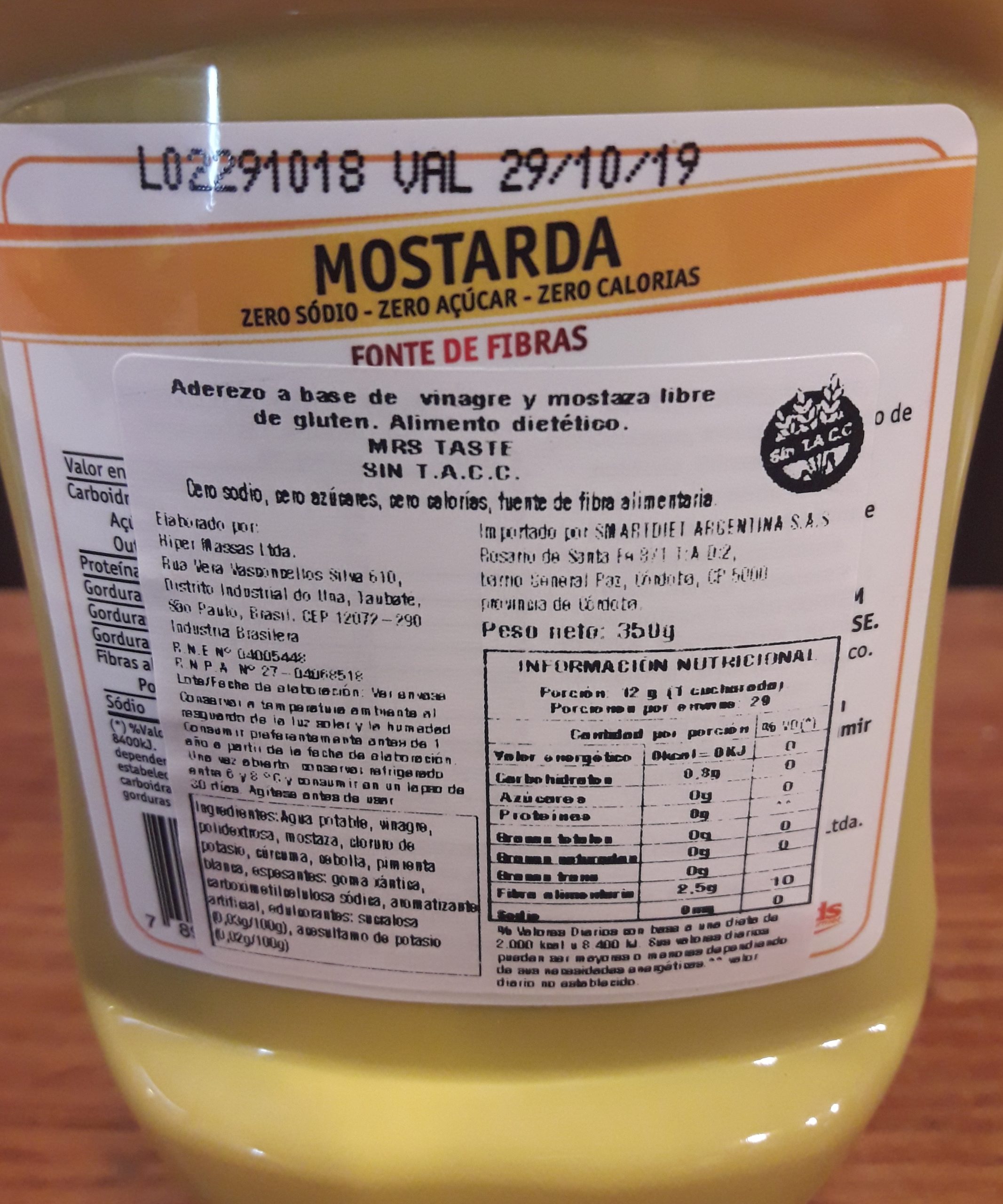 MOSTAZA SIN GLUTEN, SODIO NI AZÚCAR 350 GR. MRS. TASTE - Imagen 3