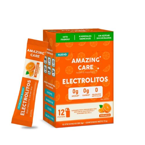 Electrolitos en Polvo Sabor Naranja 12x6gr Stickpacks Marca Amazing Care