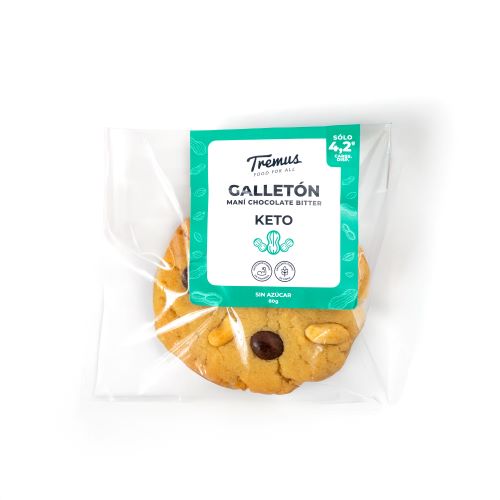 Galletón Relleno. Maní Chocolate Bitter. sin Azúcar. Keto. 1 Un. Marca Tremus