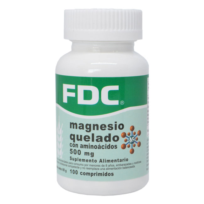 Magnesio Quelado 500 mg con Aminoácidos 100 comprimidos marca FDC