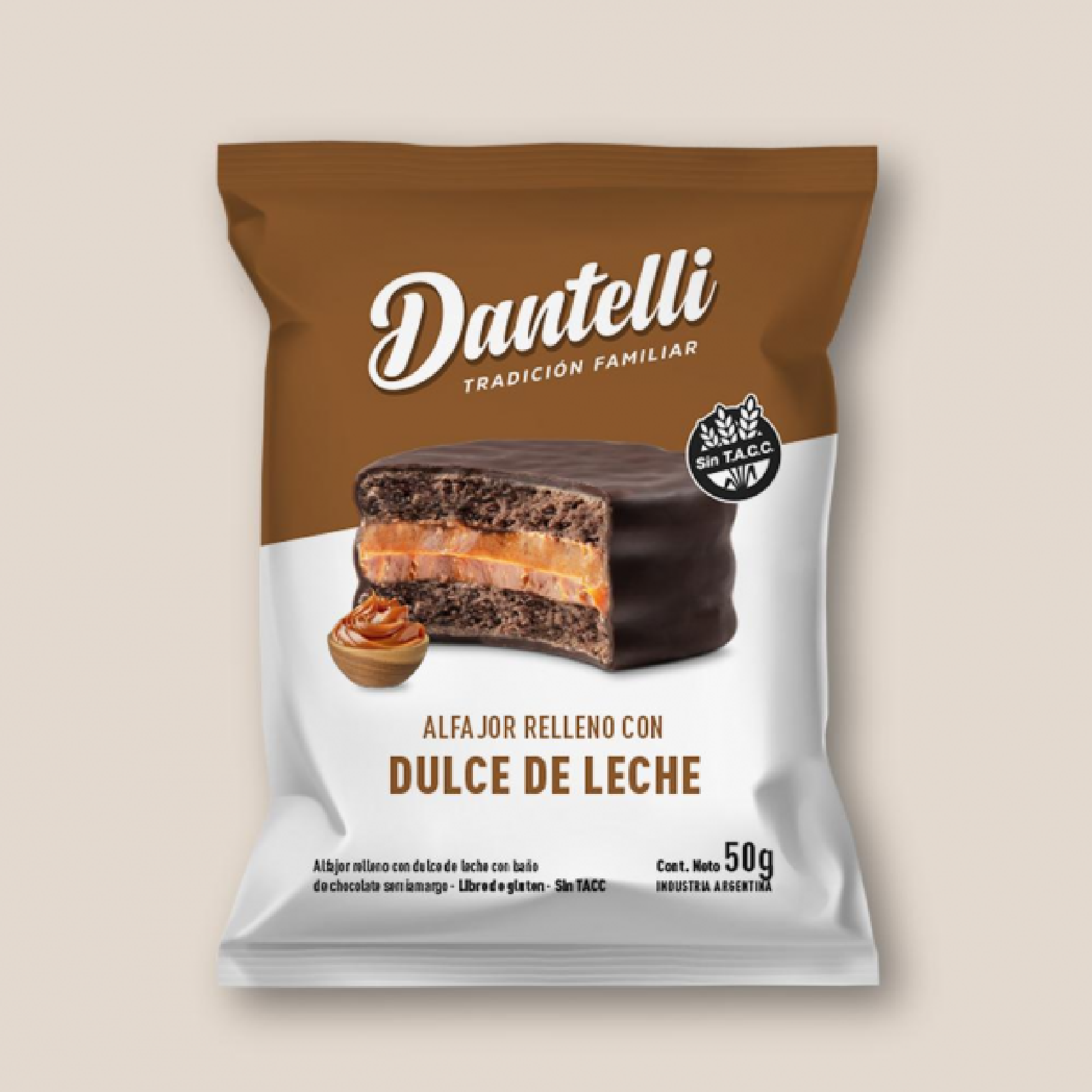 ALFAJOR RELLENO CON DULCE DE LECHE 50 GR. – DANTELLI
